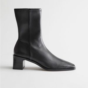 & Other Stories Women's Black Squared Toe Leather Sock Boots